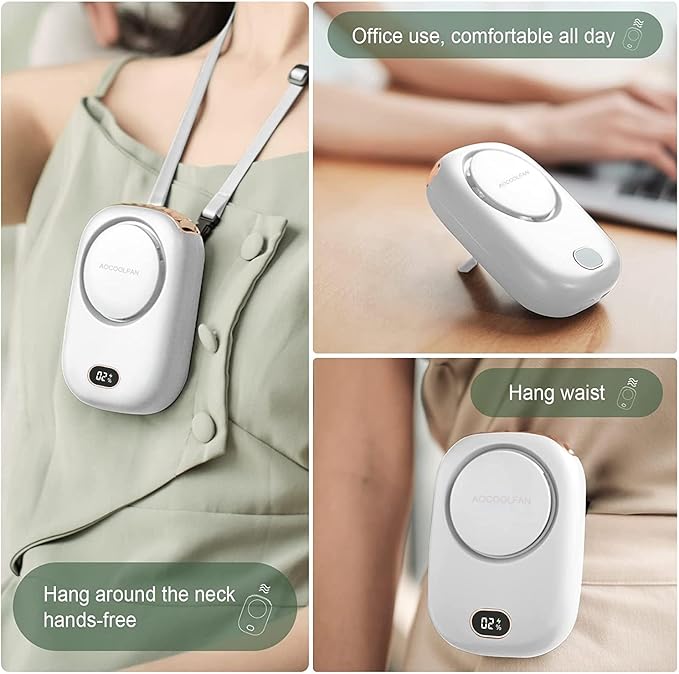 AOCOOLFAN Portable Neck Fan, Mini Small Personal Handheld Fan USB Rechargeable 3 Speed for Girls Boys Woman Eyelash Travel Home Office Outdoor (White)