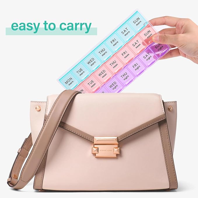 Large Weekly Pill Organizer 3 Times A Day,Travel Pill Cases ，Moisture-Proof 7 Day Pill Contaner, Portable for Pills Vitamin Fish Oil Supplements,Medicine Organizer（2Pack）