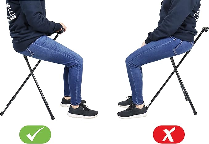 KMINA Walking Cane with Seat, Adjustable Height, Cane Chairs for Adults, 3 Legs, Aluminium, Supports Up to 220 lbs, PRO Model