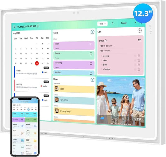 12.3" AI Digital Calendar, Smart Family Calendar Wall Touch Screen, Auto Sync with Google, iCloud & Outlook, Digital Wall Planner, Voice & Video Calling, Shared Tasks & Lists, Weather & Photo Frame