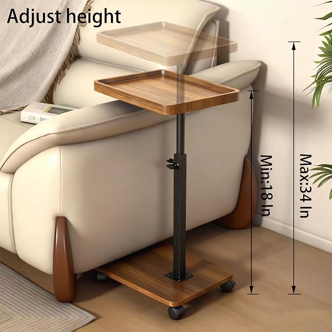 Adjustable Height Couch Tables that Slide Under Sofa, 360° Swivel Modern Tv Tray Table with Wheel, C Shaped End Table for Couch, C Table for Small Place, Perfect for Livingroom, Bedroom