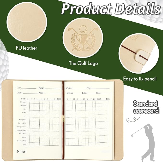 Yexiya Golf Scorecard Book with Pencil, Leather Golf Journal Scorecard Holder Accessories Notebook Log Pocket Score Cart Book Gift for Men Golfers, Sports and Outdoor Club Accessories