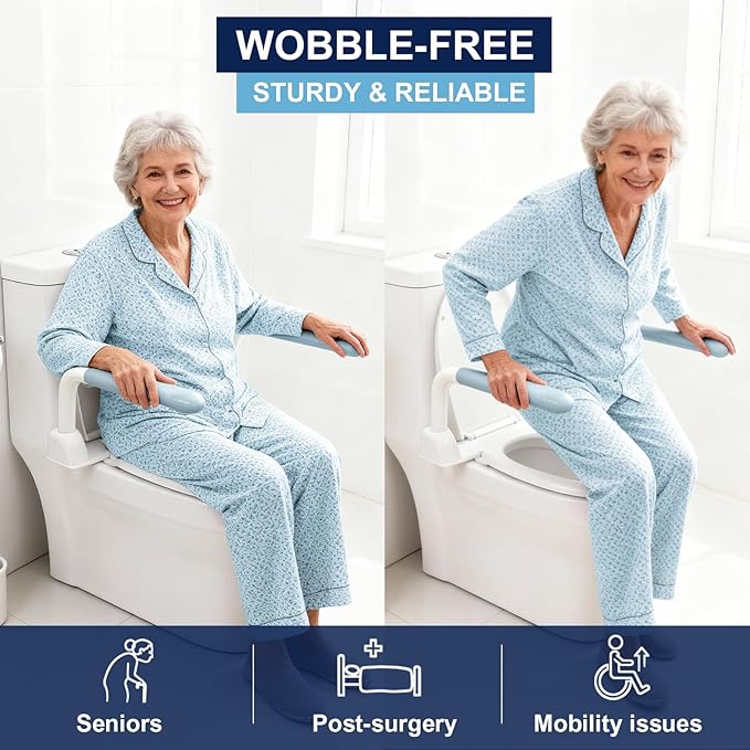 Toilet Safety Rails for Seniors with Flip-Up Armrests, Heavy Duty Toilet Support Rails with Rise-up Handle for Elderly, Disabled, Handicapped, Pregnant or Mobility Assistance, Fits Most Toilets