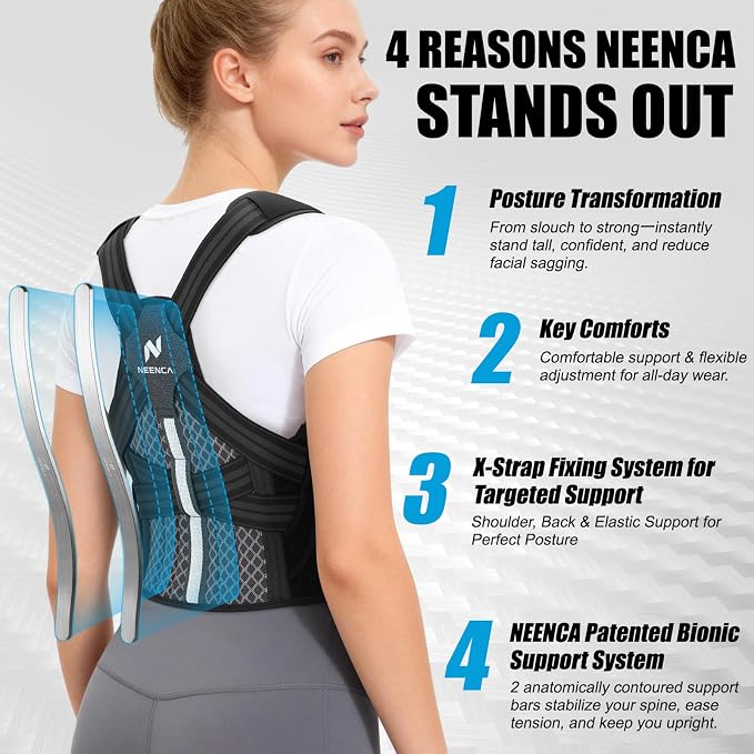 NEENCA Professional Posture Corrector for Women & Men, Adjustable Medical Back Brace, Premium Shoulder Straightener for Upper & Lower Back Pain Relief - Scoliosis, Hunchback, Thoracic, Spine Corrector