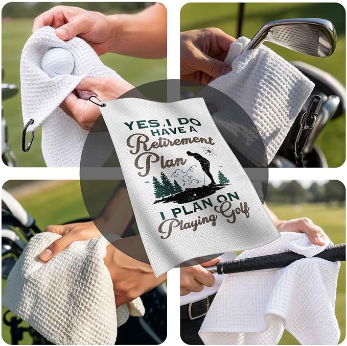 Funny Golf Towel with Clip,Golf Bag Accessories for Women,"Yes I Do Have a Retirement Plan"Golf Gifts for Mom Grandma Dad Men,16x24inch Microfiber Golf Towel,Birthday Christmas Retirement Golfer Gifts