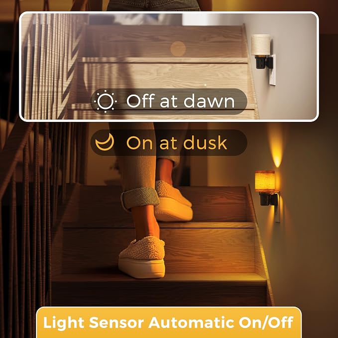 L LOHAS LED Night Lights Plug into Wall,Linen Fabric Cylinder Night Light | 2 Pack Dusk to Dawn Sensor Vintage Nightlight, Amber Warm Light 0-100LM Dimmable, Decor for Bedroom Living Room Hallway