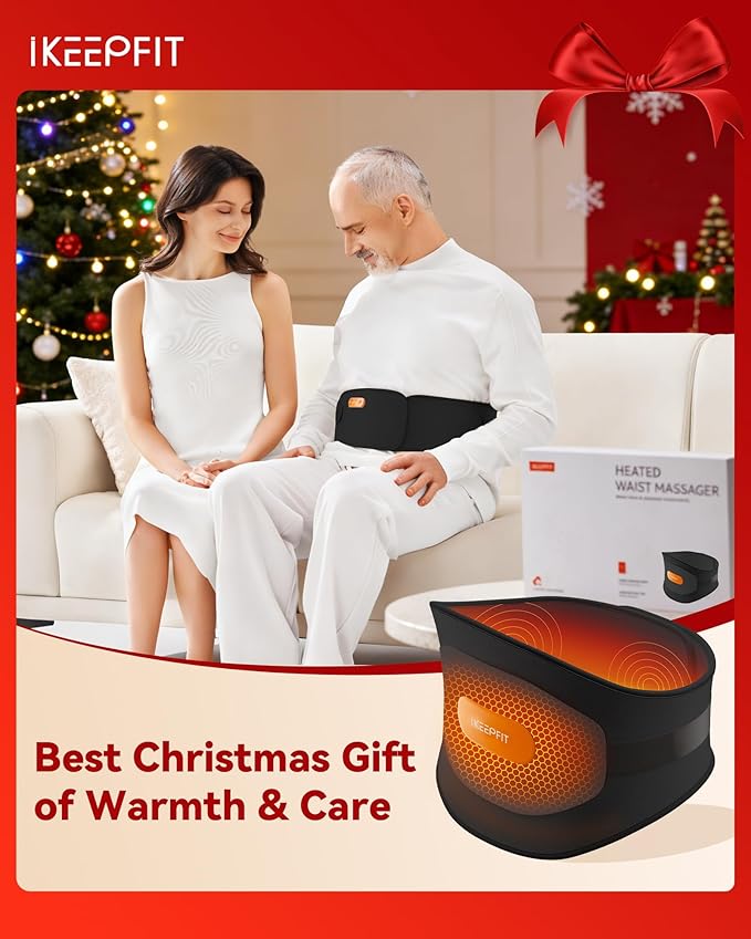 IKEEPFIT® Heating Pad for Back Pain Relief: MAXwarm® 3.0, Portable Cordless Heat Pad with Massager for Period Cramps, 8000mAh Large Battery, Christmas Gift for Women Men 90-310 lbs
