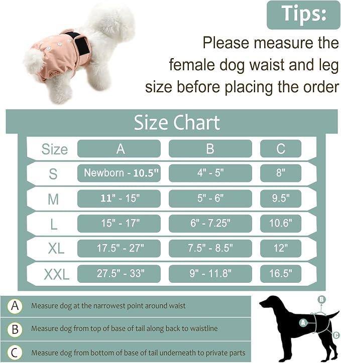 Washable Female Dog Diapers (3 Pack) - No Leak Reusable Diapers for Doggy Female in Period - Highly Absorbent Dog Heat Panties with Adjustable Snaps S