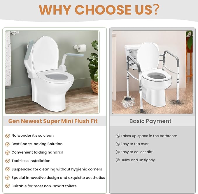 Toilet Safety Rails for Seniors 、 Adjustable Armrest, Space Saving, Stylish and Durable, Anti Slip and Anti Fall, Suitable for Elderly, Disabled, Pregnant Women with Armrest Toilet Safety Rail