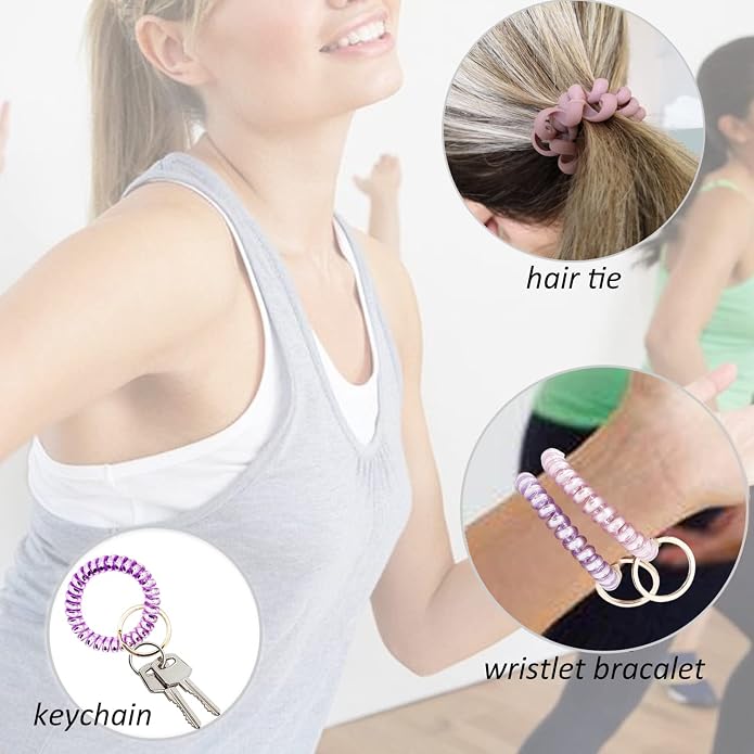 BIHRTC Stretchable Wristband Wristlet Keychain Elastic Coil Spring Spiral Key Chain for Gym Pool Sauna Outdoor Activities