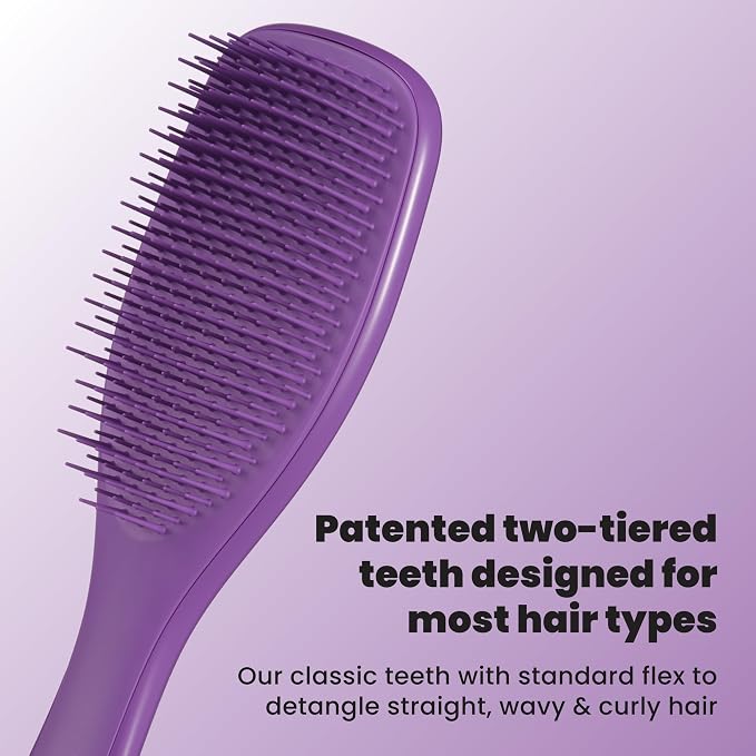 Tangle Teezer Ultimate Detangler Brush, Straight to Wavy, Fresh Purple | Patented two-tier, regular-flex teeth reduce breakage & split ends on wet or dry hair; Shower-friendly hairbrush for all ages