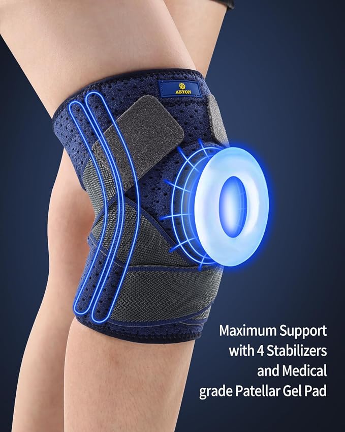 ABYON Knee Support for Men & Women Meniscus Tear, Knee Braces with Dual Side Stabilizers & Crossed Compression Straps for Knee Pain Relief, ACL, Arthritis and Post-Surgery Recovery