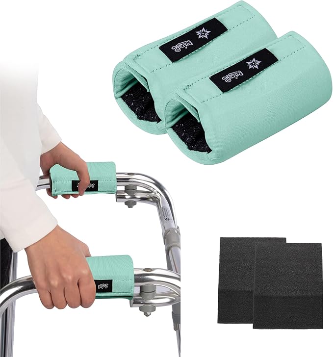 Universal Walker Hand Grip Padded Covers Non-Slip Cushion Foam for Folding Wheelchair Rollator Crutch Handle Pads 2-Pack Cyan
