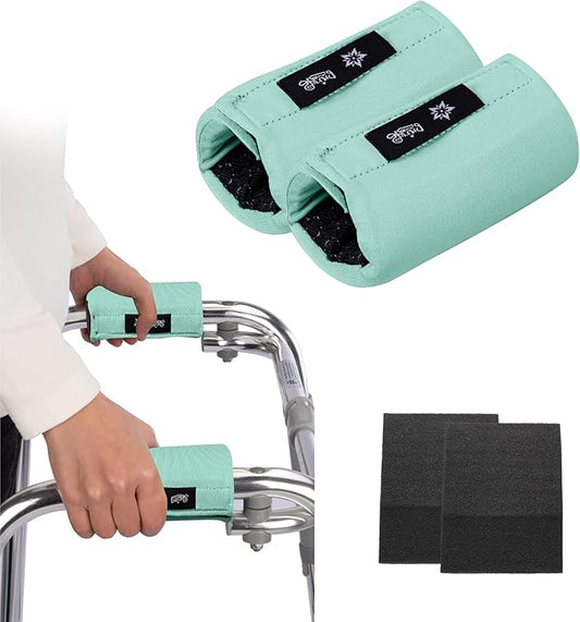 Universal Walker Hand Grip Padded Covers Non-Slip Cushion Foam for Folding Wheelchair Rollator Crutch Handle Pads 2-Pack Cyan