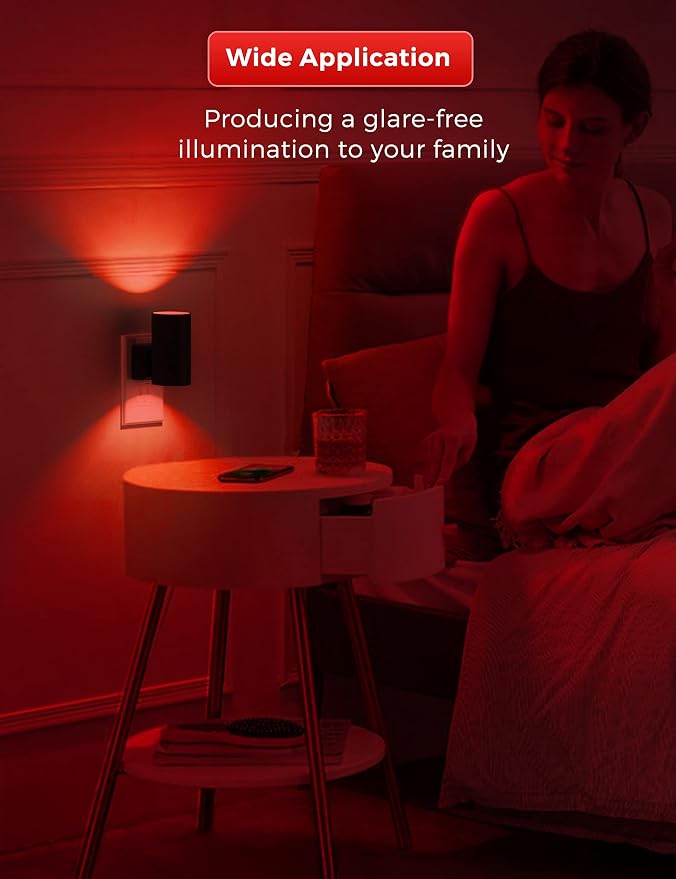 4 X Red Night Light, LOHAS Night Light Plug in with Dusk to Dawn Sensor, 0-100LM, Adjustable Brightness, Sleep Aid Red, Dimmable Night Lights for Home Decor, Bathroom, Hallway, Bedroom, Kids Room