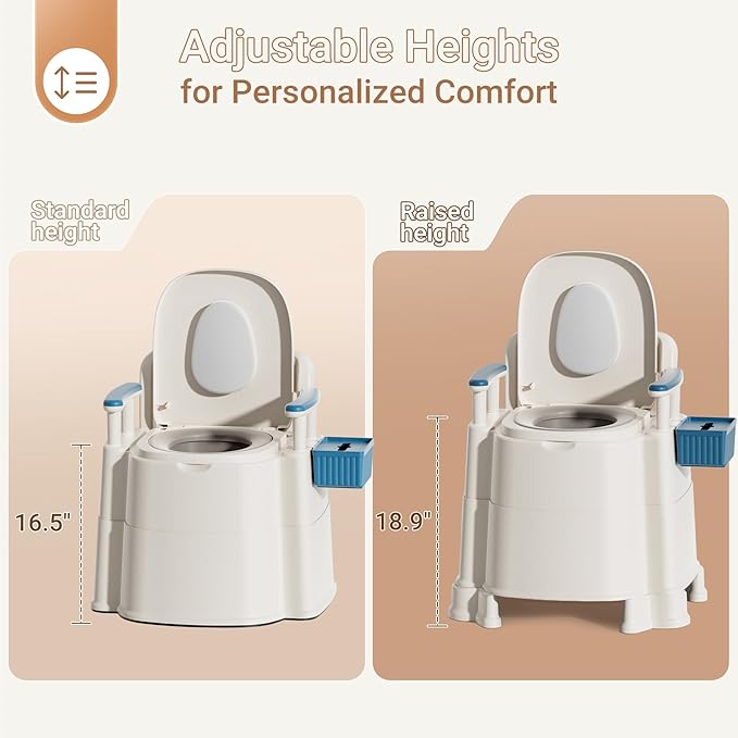 Bedside Commode, Upgraded Safety Commode Toilet for Elderly and Disabled, Potty Chair for Adults with Detachable Armrest, 16.3" Seat Width, 500lbs Heavy Duty - Bedside Commodes for Seniors