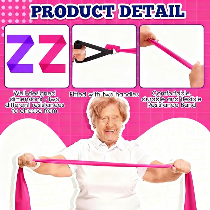 2 Pcs Resistance Band with Handles Chair Exercise Equipment for Seniors Physical Therapy Band Gifts for Elderly Women Rehab, Physical, Grandma, Grandpa