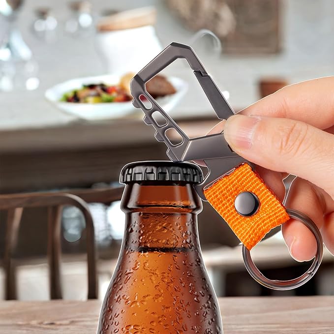 Metal heavy duty key chain carabiner clip bottle opener wrist lanyard ring car key fob unisex for men and women