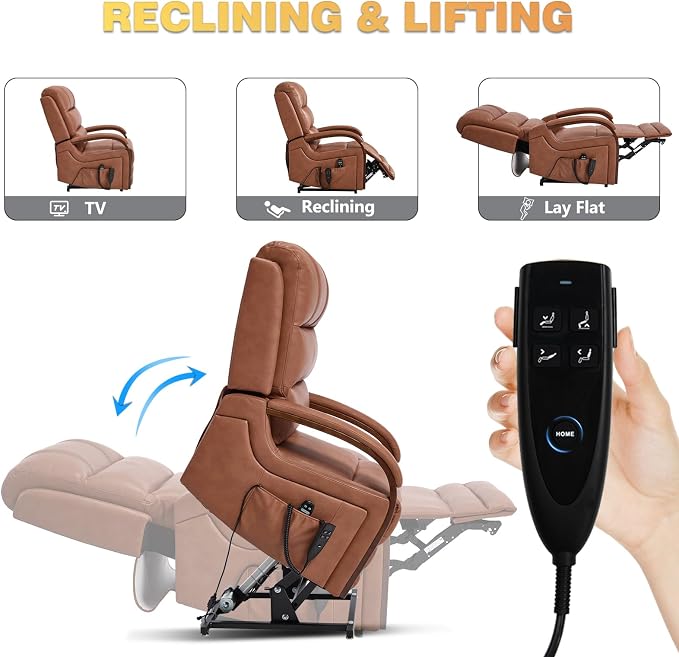 Trustyue Power Lift Recliner Chair, 180° Lay Flat Recliner, Lift Chair with Massage and Heat, Standing Assistance, Living Room Chair for Elderly People (Faux Leather Orange)