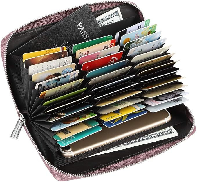 Women 36 Slots RFID Blocking Card Holder Large Long Leather Zipper Organizer Accordion Wallet,Grey Purple