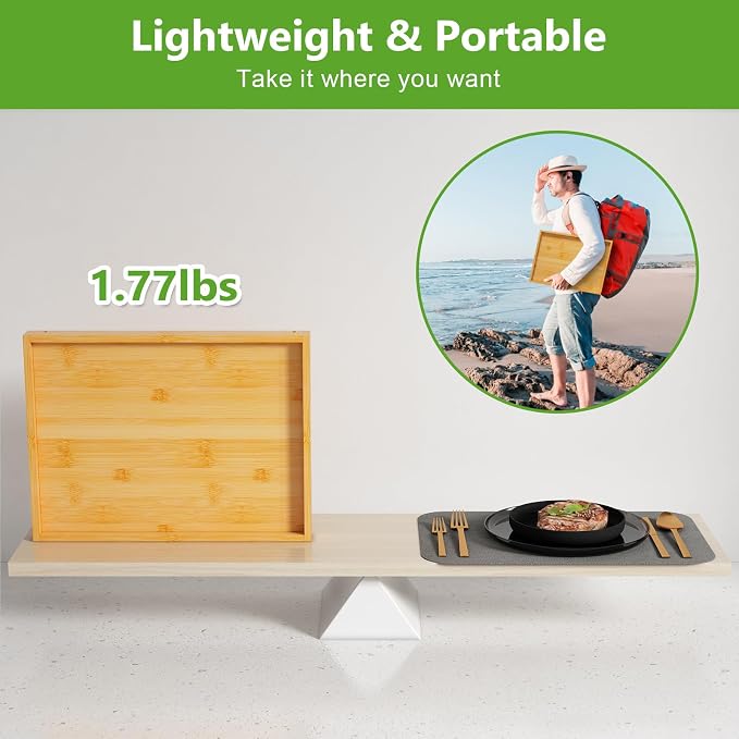 Youpehom Bamboo Bed Tray Tables with Folding Legs, Medium, 4-Pack, Bamboo | Four bamboo bed trays with folding legs and handles for family meals, guests, reading, laptop use and everyday serving.