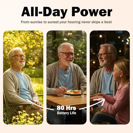 Hearing Aids for Seniors, Rechargeable Hearing Aids for Seniors with 80H Battery Life, Hearing Aid Pair, Noise Reduction DSP Chip, 4 Listening Modes, BTE Hearing Aids for Severe Hearing Loss