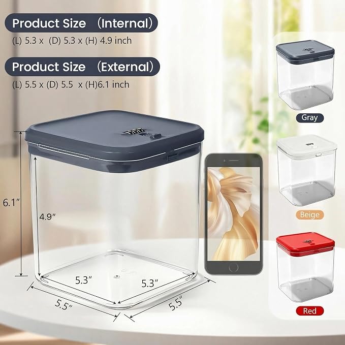Small Lock Box for Safe Medication,Clear Lock Box with Combination Code,Locked Medicine for Pills First Aid,Lockable storage box for Snack/Fridge/Food/Phone medicine Organizer 5.5x5.5x5.6in