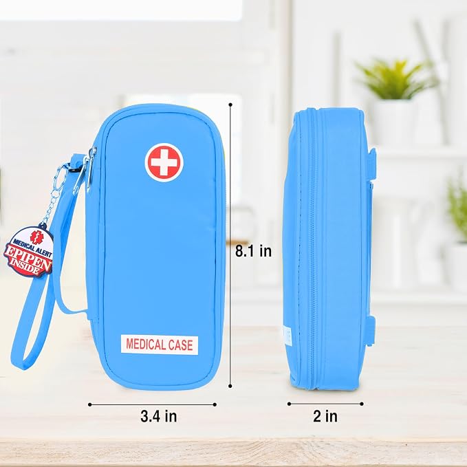 Jayour EpiPen Medical Carrying Case Insulated, Travel Medication Organizer Bag Emergency Medical Pouch, Fits 2 EpiPens, Asthma Inhaler, Anti-Histamine, Auvi-Q, Allergy Medicine Essentials (Blue)