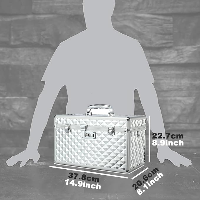Storage Lock Box with Combination Lock, Lockable Medicine Storage Box, Empty First Aid Box, Security Lock Box, Multipurpose Locking Box for Home and Outdoor Use (Silver, X-Large)