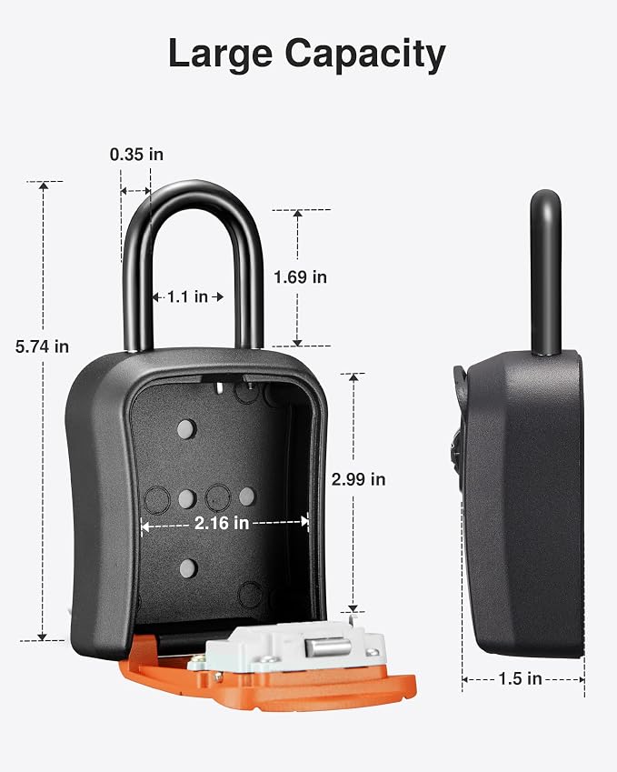 Puroma Key Lock Box Outdoor 4 Digit Code Combination Lockbox House 1 Orange | For Contractors Guest Realtor Storage Keys, Portable, Home Wall Mount, Resettable, Combination, Weatherproof, High-capacity