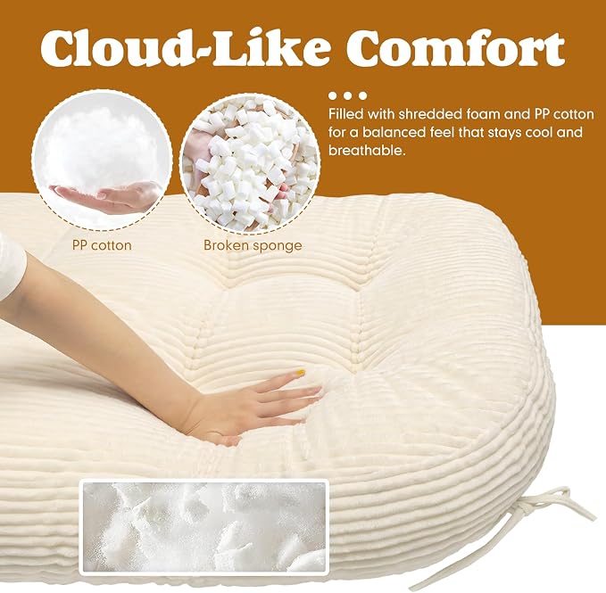 Swivel Rocking Chair Cushion, 48"x24"x6" Egg Chair Cushions with Corduroy Cover for Indoor/Outdoor Use,Waterproof and Fade-Resistant(Milk White)