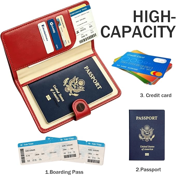 Passport Holder RFID Blocking Travel Wallet, Scarlet Red | Passport Cover with Multiple Card Slots, Water-Resistant & Easy-Carry, Must-Have Travel Accessory for Men & Women.