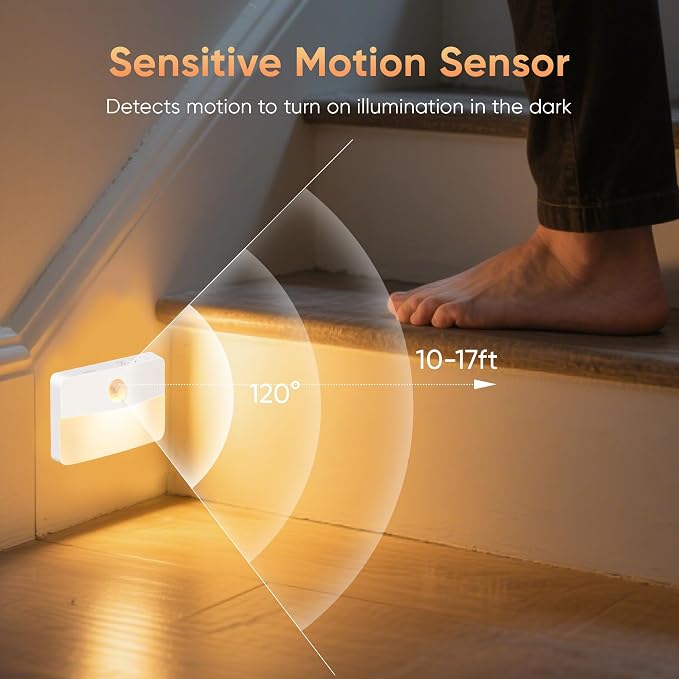 Rechargeable Motion Sensor Lights Indoor: 6 Pack Sensor Stair Night Lights | Rechargeable Sensor Lights LED 35 Lumen 3000k with Magnetic Suck for Step Hallways Closets Bedroom - Indoor Night Light Set