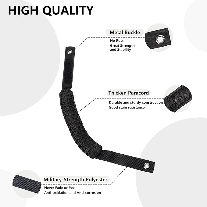 sukemichi Paracord Handles Grab for 2021-2026 Ford Bronco 2 Door, Black | Roll bar grab handles,Fits Bronco 2021-2026 hard & soft top,Off-road safety grip handle,Work with airbag,Not for Sport,2 Pack