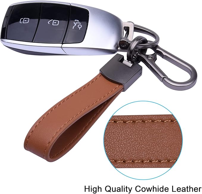 Wisdompro Genuine Leather Car Keychain, Universal Key Fob Keychain | Leather Car FOB Key Chain Holder for Men and Women, 360 Degree Rotatable, with Anti-lost D-ring and 3 Keyrings
