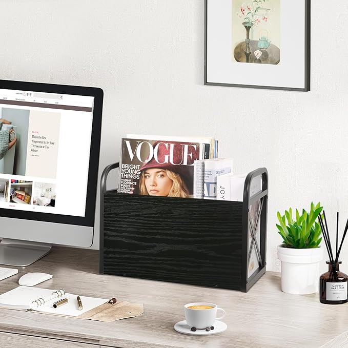 YINMIT Magazine Holder, Magazine Rack Floor, Magazine Storage Basket, Folder Organizer Bin for Books, Newspapers, Tablets (Black)