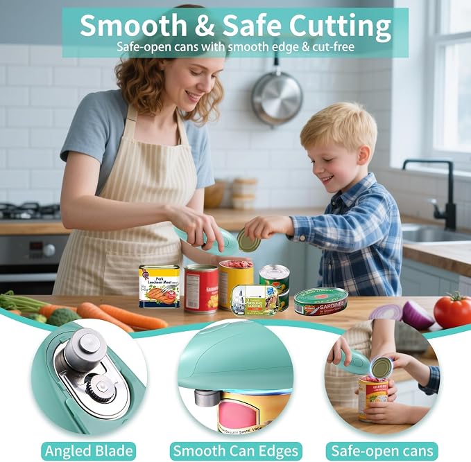 Electric Can Opener, USB-C Rechargeable Smooth Edge for Seniors (Green) | Cordless, One-Touch Automatic, Smooth Edge Cutting, for Standard & Oval Cans, Lightweight for Travel