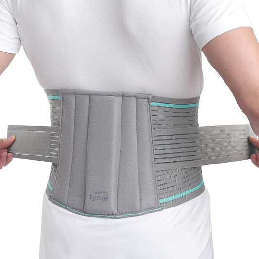 TYNOR Lumbar Support Belt Breathable Compression Lower Back Brace, Adjustable Waist Lumbar Support Brace for Men & Women, Herniated Disc, Sciatica, Back Pain & Heavy Lifting (XXL, Grey)
