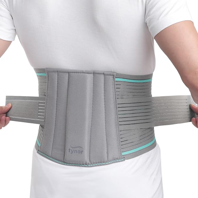 TYNOR Lumbar Support Belt Breathable Compression Lower Back Brace, Adjustable Waist Lumbar Support Brace for Men & Women, Herniated Disc, Sciatica, Back Pain & Heavy Lifting (XL, Grey)