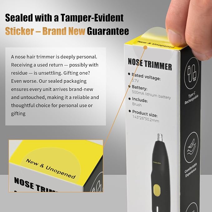 Ear and Nose Hair Trimmer for Men, USB-C Rechargeable Nose Trimmer for Men, 6500 RPM Painless Dual-Edge Blades, 40 Days Use, Nose Hair Trimmer Women, Low Noise, Gift for Men & Women