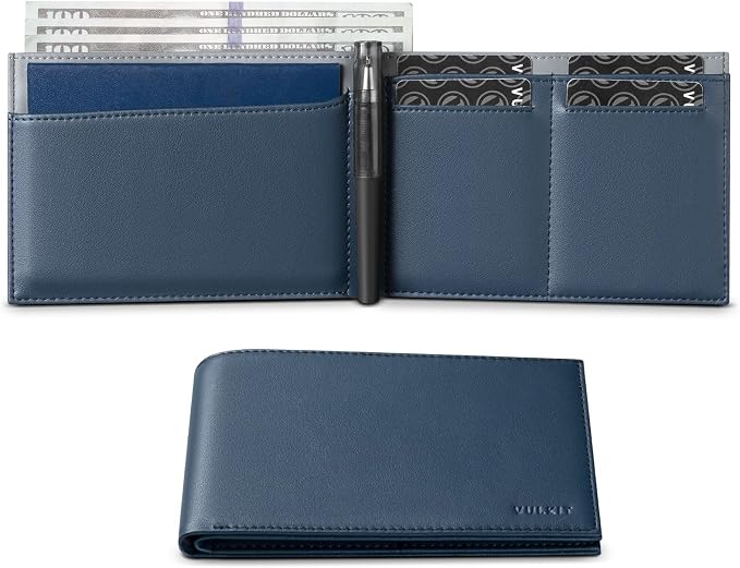 VULKIT Bilfold Passport Holder Leather RFID Blocking Passport Wallet with Hidden Pocket Slim Travel Documents Organizer for Men or Women (Passport, Card, Cash, Coin, SIM Card, Ticket)