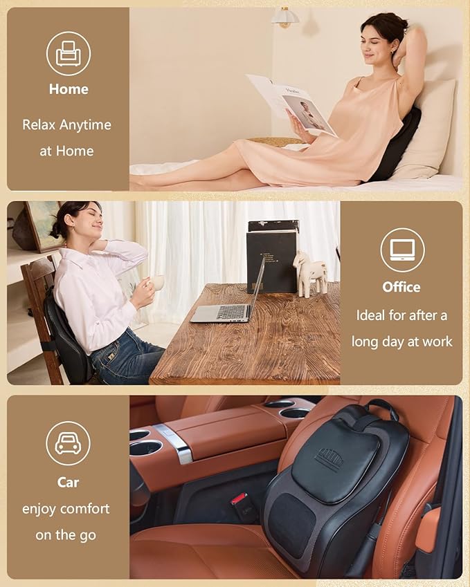 Up & Down Shiatsu Back Massage Pillow – Neck & Shoulder Pain Relief, Electric Lower Back Massager Deep Tissue with 3 Heat Levels for Office, Chair & Home Use for Men Women