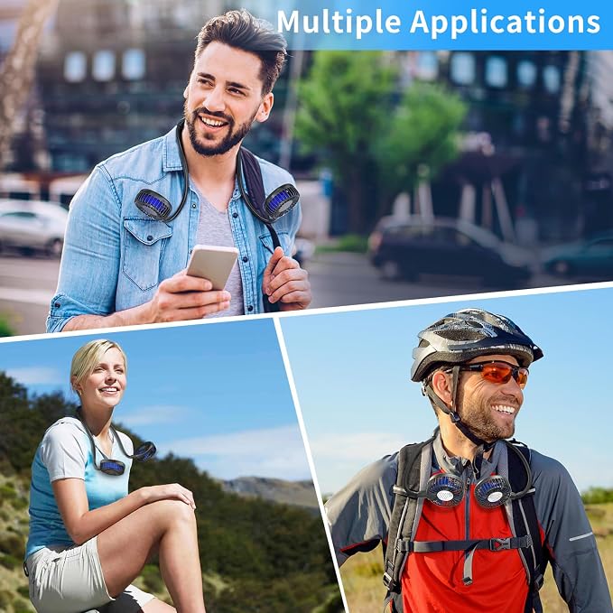 HandFan 10000mAh Portable Neck Fan Rechargeable, 48Hrs Long-Lasted Wearable Personal Fans, Hands Free Necklace Fans, Hanging Cooling Fan for Travel, Hiking, Fishing, Gifts for Women Men