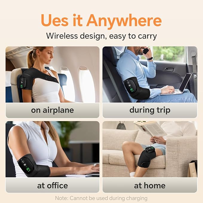 Foot Massager with Heat, Knee Shoulder Elbow 3 in 1 Feet Massager, Heated Knee Massager, Shoulder Massager with Heat Vibration, 210 mins Battery, Cordless Portable, Touchscreen Control (Black)
