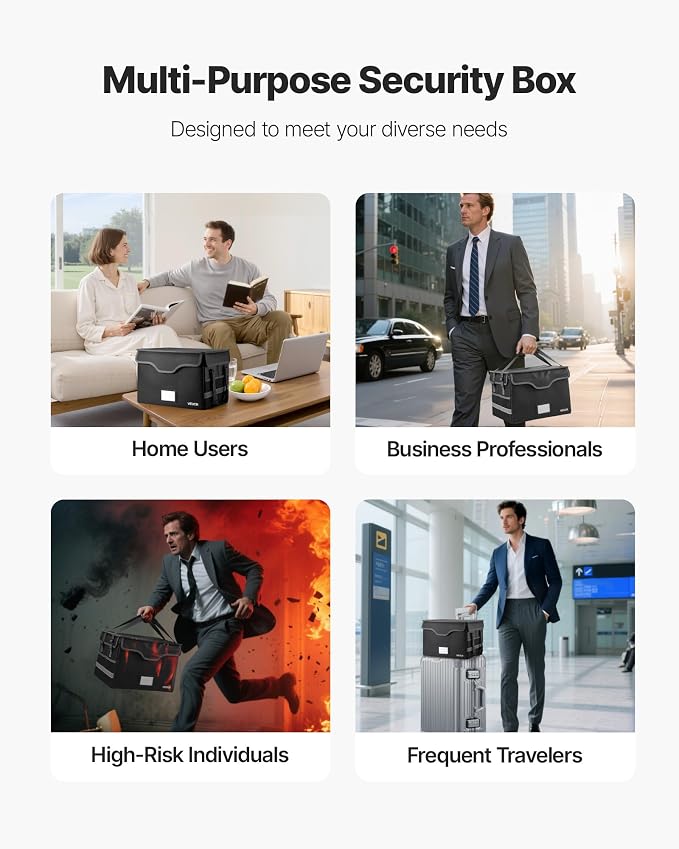 VEVOR Fireproof Document Box, 1832 ℉ Heat Insulated Fireproof & Waterproof Box with Lock, Portable File Storage Security Organizer Home Office Travel Use, for Passports, Important Documents & Files