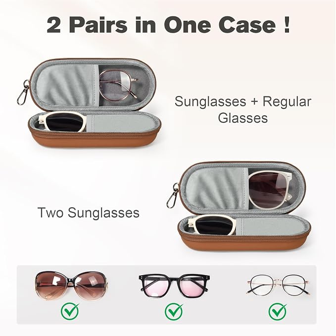 Double Eyeglasses Case, Dual Glasses Sunglasses Organizer with Zipper Closure, Eyewear Storage Box for Men Women Travel