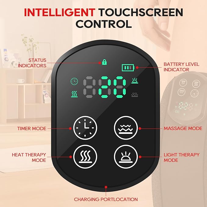 Morfone Red Light Therapy Device for Knee,3 Vibration Modes and 4 Heating Levels,5000mAh Wireless Rechargeable, 660nm and 850nm Infrared Red Light Therapy for Knee Pain Relief,Gifts for Women Men