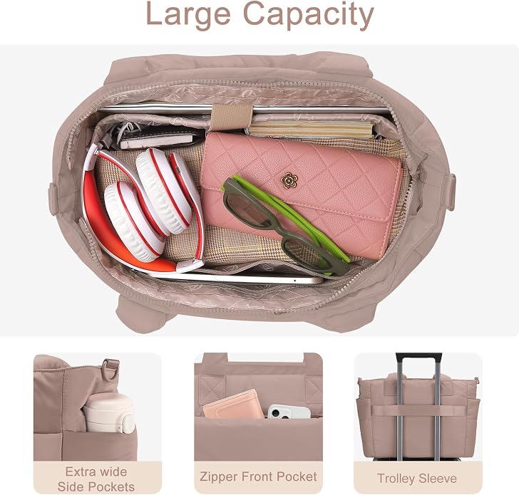 Puffer Tote Bag for Women Quilted Nurse Bag Lightweight Work Bag for Teacher Travel Handbag with Multiple Pockets