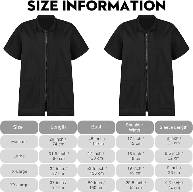 MCEAST 2 Pack Pet Grooming Work Clothes Black Pet Groomer Uniforms with Full Zipper Water Resistant and Anti-Static Pet Smock Clothes Pet Shop Smock Jacket for Women Men Pet Groomer Barber, Medium