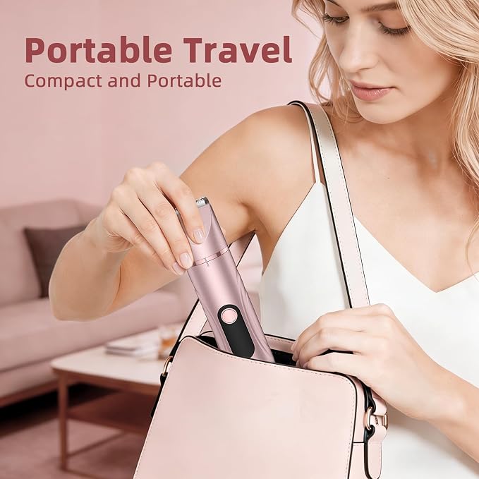 Bikini Trimmer for Women, Painless Lady Shavers with Facial Hair Removal and Nose Hair Trimmer for Leg, Nose,Body and Armpit (Rose Gold)